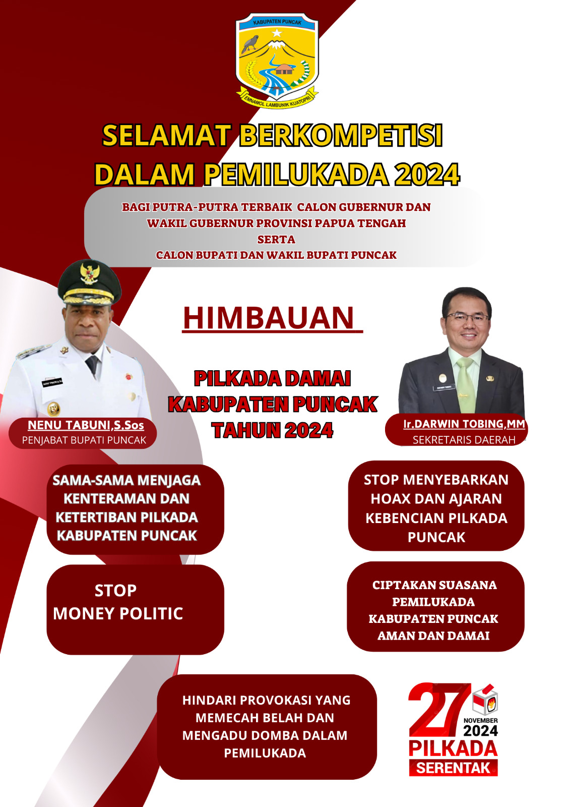 Himbauan Penjabat Bupati Puncak Menjelang Pemilukada